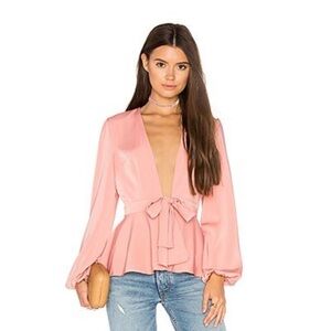 Majorelle Revolve Blazer Top Salmon Pink Front Tie Longsleeves V-Neck Small S